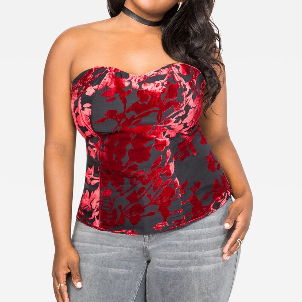 NWT Plus Velvet-Look Corset Red/Black Size 24